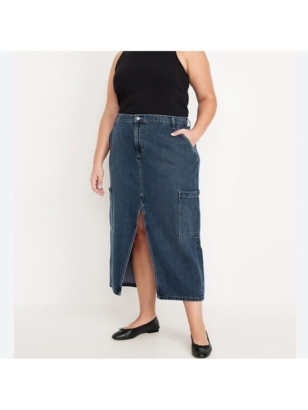 Old Navy Drapey denim mid rise jean Skirt dark wash denim cargo skirt size 14